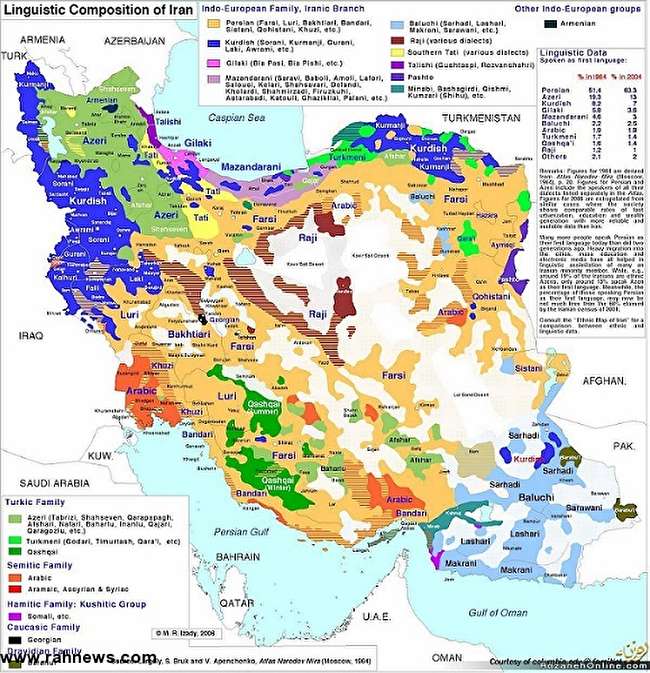 نقشه پراکندگی زبان در ایران